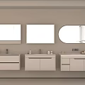 Modern Bathroom Wall Mounted White Washbasins With Rectangular And Oval Mirrors And Storage Cabinets 3d model