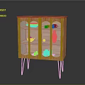 Modern Wooden Display Cabinet With Glass Doors And Metal Legs Teacup Inside