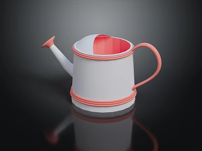 Modern Household Watering Can In White And Pink With Handle For Plant Care 3d model