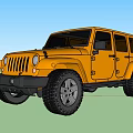 Yellow Jeep Four Door SUV With Black Off Road Tires And Rugged Design