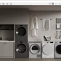 Bathroom Cabinet with Gray Wall Cabinet White Storage Stacked Washing Machine Dryer Bathrobe Towel Rack