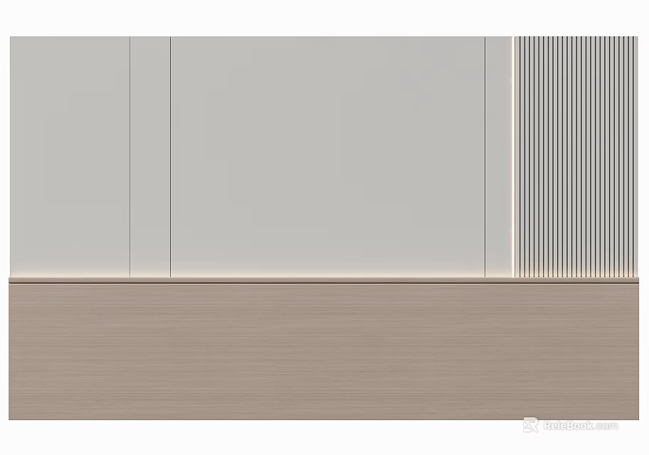 Modern Bedroom Accent Wall Design With Gray Tones Vertical Stripes And Wooden Panel 3d model 