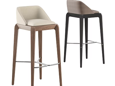 Modern Bar Stools with Backrest Light Dark Upholstered Seats and Wooden Black Metal Legs 3d model