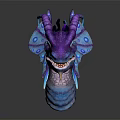 Purple and Blue Fantasy Dragon Character with Horns Sharp Teeth Scales and Spotted Wings