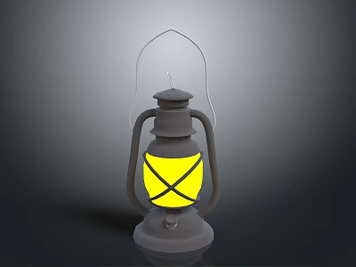 Gray Lantern With Wire Handle And Yellow Crossed Line Shade On Dark Gradient Background 3d model