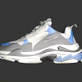 Stylish White Gray Blue Color Block Sneakers With Thick Sole And Lace Up Design