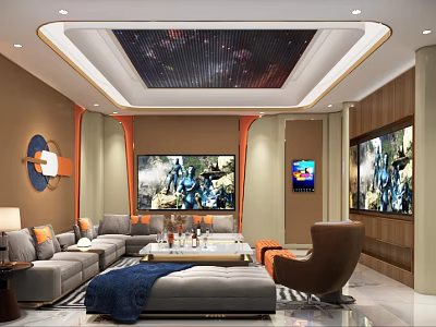 Modern KTV Interior Design With Large Screens Comfortable Seating And Decorative Lights 3d model