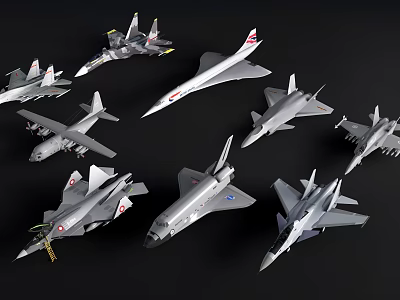 Various Fighter Jet Models Displaying Different Military Aircraft Designs In Collection 3d model