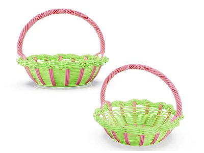 Green And Pink Woven Baskets With Decorative Twist Handles For Storage 3d model