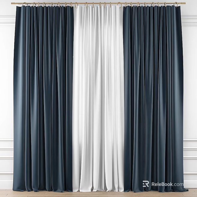 Modern Navy Blue and White Curtains With Elegant Drapery For Home Window Treatment 3d model 