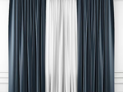 Modern Navy Blue and White Curtains With Elegant Drapery For Home Window Treatment 3d model