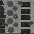 Garden Accents With Various Shaped Stone Slabs Circular Ornaments And Small Green Plants