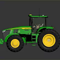Green Heavy Duty Tractor With Large Yellow Wheels And Spacious Operator Cab 3d model
