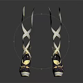 High Heel Shoes Featuring Gold And White Twisted Straps Black Upper Platform Sole Golden Heel