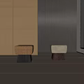 Modern Upholstered Sofa Stools With Textured Fabric And Neutral Tones In Interior Design 3d model