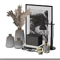 Decorative Ornament Set With Pampas Grass Framed Artwork Table Lamp Diffuser And Candles 3d model
