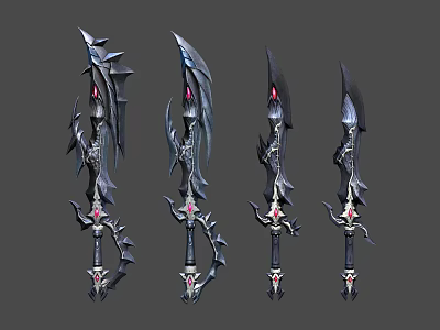 Four Elaborate Fantasy Weapons With Dragon Shaped Design And Red Gemstone Details 3d model