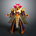 Man In Elaborate Red And Gold Costume With Ornate Headpiece And Long Robe