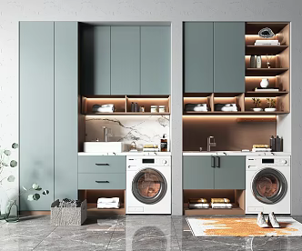 Modern washing machine cabinet balcony cabinet combination 3d model