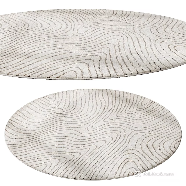 Light Colored Round Area Rug With Wavy Line Pattern For Living Room Decor 3d model 