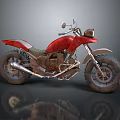 Red Vintage Dirt Bike With Oversized Tires And Metallic Body Details