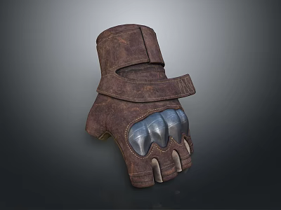 Durable Brown Leather Glove With Metal Armor For Daily Household Use 3d model