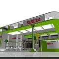 HonleX Modern Exhibition Booth With Green And White Design Open Structure And Display Area