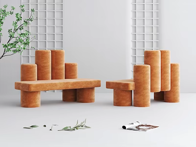 Elegant Orange Single Sofa With Modern Cylindrical Design And Minimalist Background 3d model