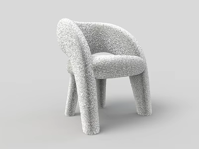 Modern Fuzzy Gray Accent Chair With Curved Backrest And Thick Legs 3d model