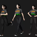Game Movie Female Character With Gray Top Orange Green Stripes Black Leggings Different Poses