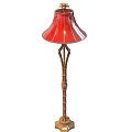 Tech Exhibition Hall Showcasing Red Lampshade Floor Lamp With Golden Decorative Pole