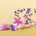 Creative Floral Art Installation With Pink Purple Flowers And White Wire Frame Design