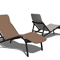 Two Modern Lounge Chairs With Brown And Beige Upholstery And Black Metal Frame