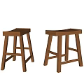 Two Simple Wooden Stools With Square Seat And Sturdy Legs Design 3d model