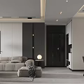 Modern Living Dining Room Interior With Beige Sofa Coffee Table Floor Lamp And Decorative Painting