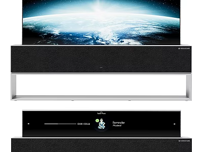 Large Screen Smart TV Displaying Stunning Earth View With Soundbar And Sleek Stand 3d model