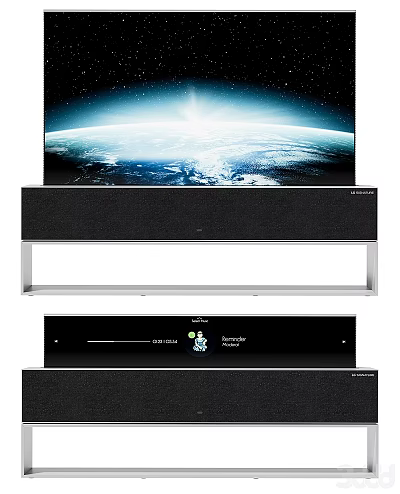 Large Screen Smart TV Displaying Stunning Earth View With Soundbar And Sleek Stand 3d model