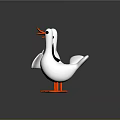 Cute White Duck Figurines With Orange Beaks Feet And Black Eyes On Dark Background