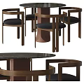 Modern Round Dining Table Set With Wooden Frame And Black Seats 3d model