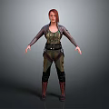Woman In Green Tactical Outfit With Vest And Boots Standing With Arms Outstretched