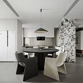 Modern Kitchen Interior With White Cabinets Round Dining Table And Patterned Wall 3d model