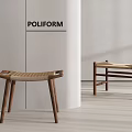 POLIFORM Modern Stools With Wooden Frame And Woven Seat In Minimalist Interior