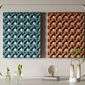 Decorative Wall Panels With Textured Patterns In Blue Green Brown And Vases Plants Decorative Items