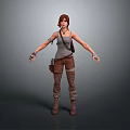 3D Model Of Woman In Gray Tank Top Brown Pants With Utility Belt Boots And Arms Outstretched 3d model