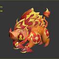Game And Movie Character Flame Themed Red Yellow Mythical Beast With Ornamental Patterns