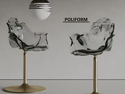 Modern Bar Counter Interior Design With POLIFORM Clear Acrylic Bar Stools And Gold Base 3d model