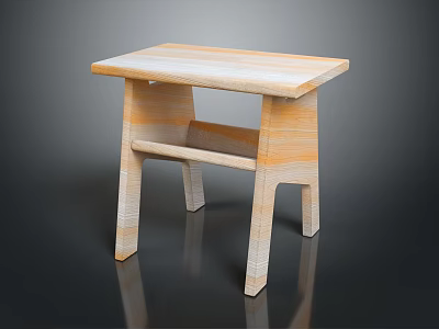 Simple Modern Wooden Stool With Light Wood Color And Rectangular Seat Design 3d model