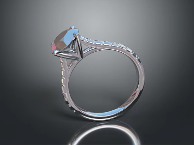 Elegant Diamond Ring With Square Cut Center Stone And Silver Band Small Diamond Accents 3d model