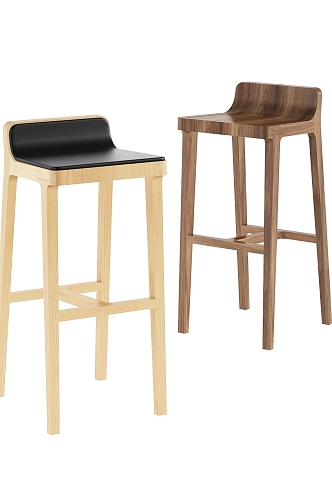 Solid wood bar stool combination 3d model