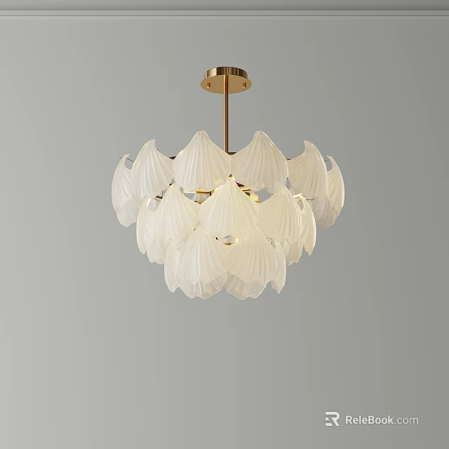 Elegant Modern White Petal Shaped Glass Chandelier With Gold Metal Frame For Interior Design 3d model 